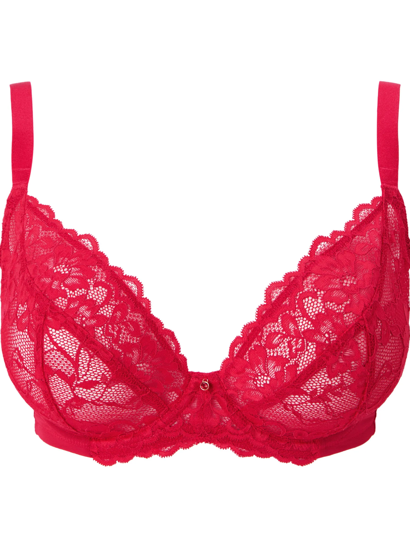 Sexy Lace Fuller Bust Non Padded Plunge Bra - Red