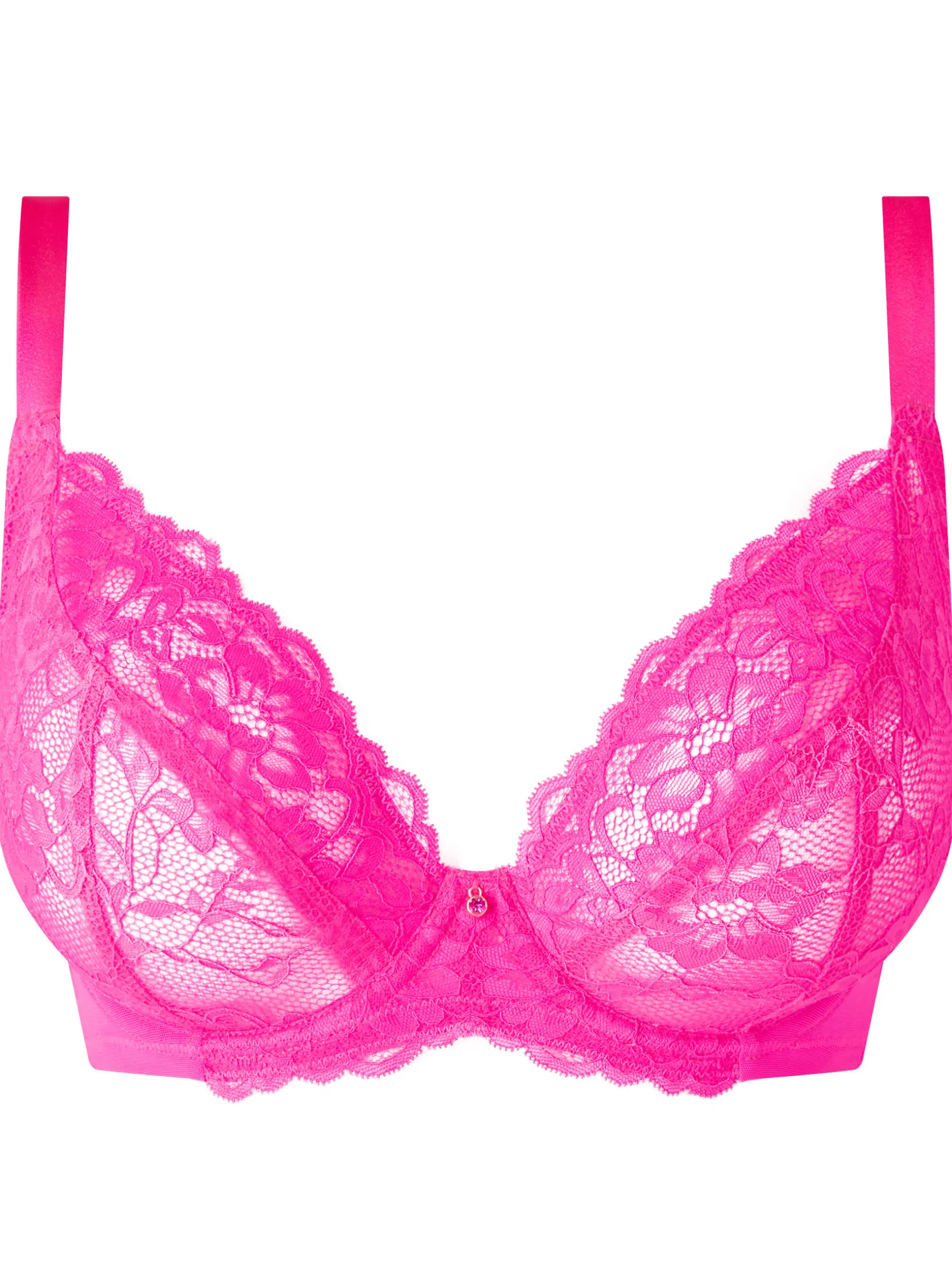 Sexy Lace Fuller Bust Non Padded Plunge Bra - Bright Pink