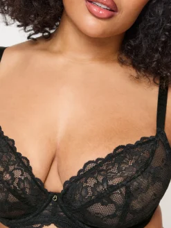 Sexy Lace Fuller Bust Non Padded Plunge Bra - Black