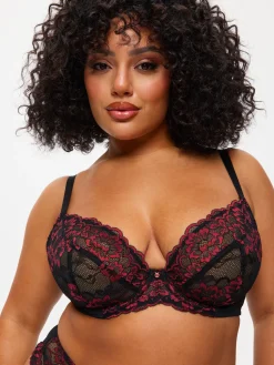 Sexy Lace Fuller Bust Non Padded Plunge Bra - Black/Red