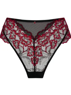 Sexy Lace High Waisted Brazilian Knickers - Black/Red