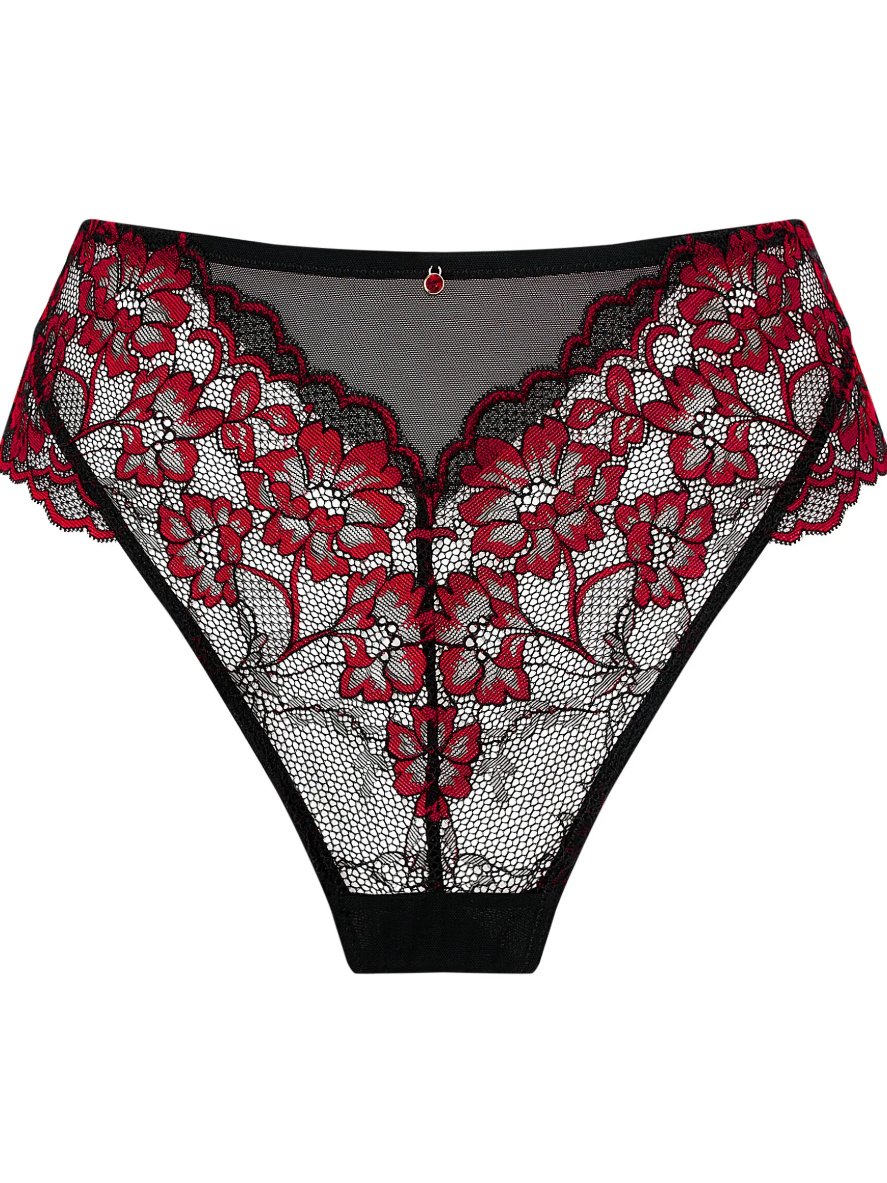 Sexy Lace High Waisted Brazilian Knickers - Black/Red