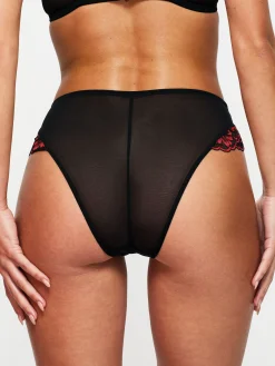 Sexy Lace High Waisted Brazilian Knickers - Black/Red