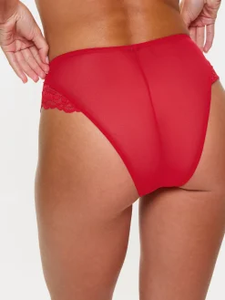 Sexy Lace High Waisted Brazilian Knickers - Red