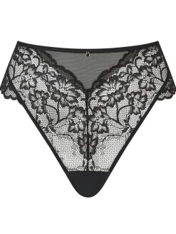 Sexy Lace High Waisted Brazilian Knickers - Black