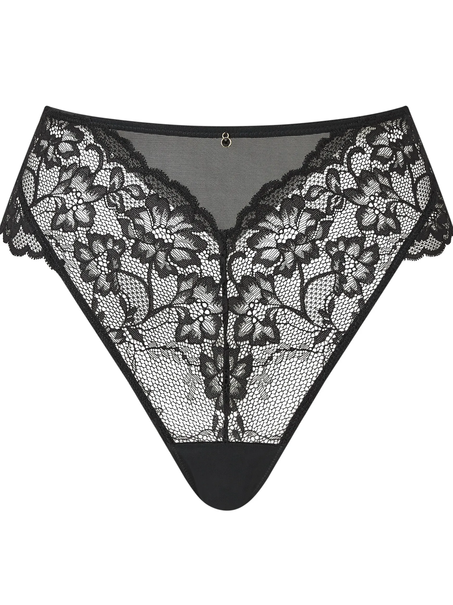 Sexy Lace High Waisted Brazilian Knickers - Black