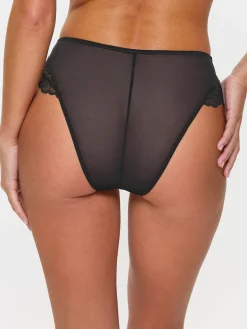 Sexy Lace High Waisted Brazilian Knickers - Black