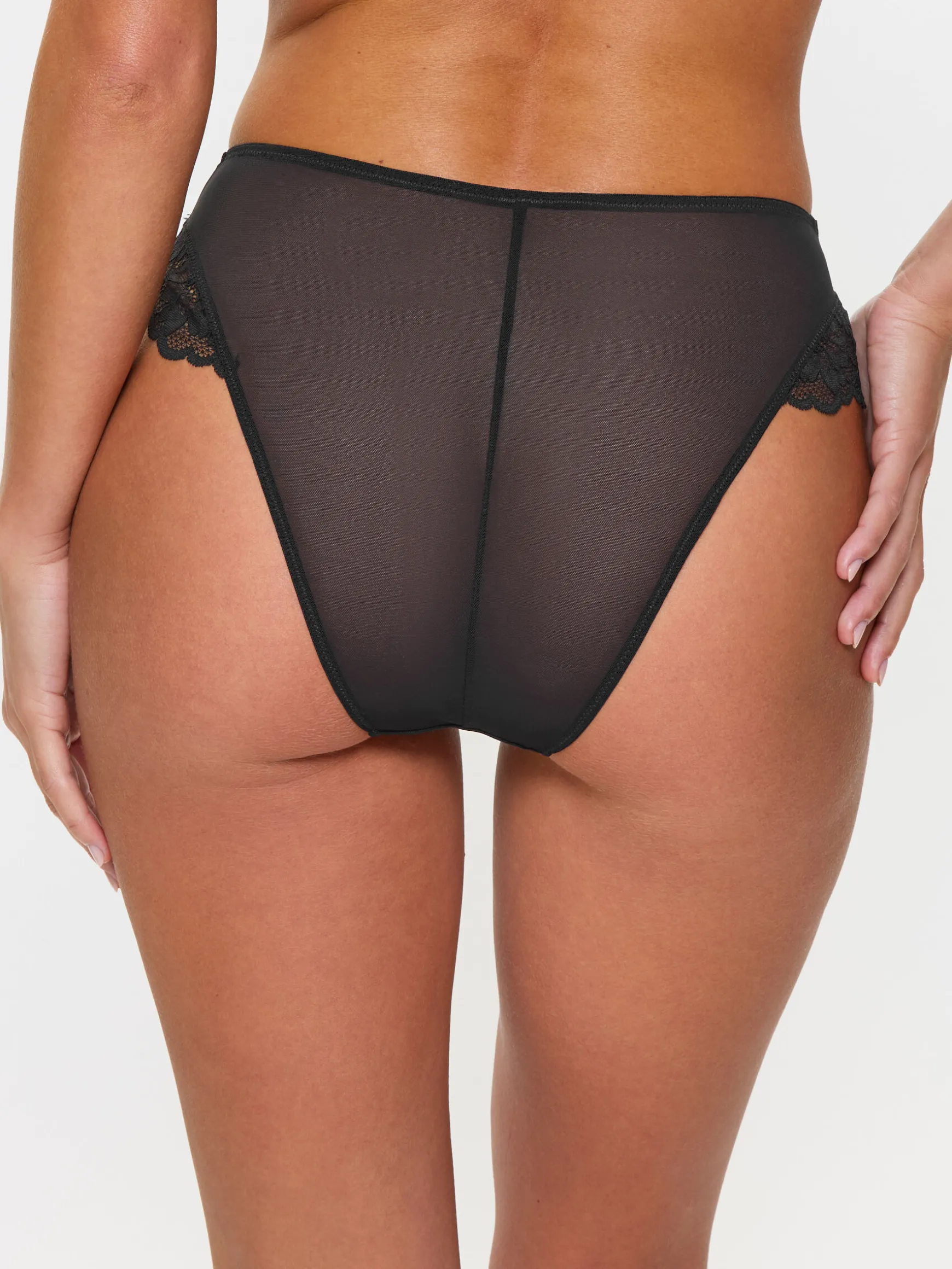 Sexy Lace High Waisted Brazilian Knickers - Black