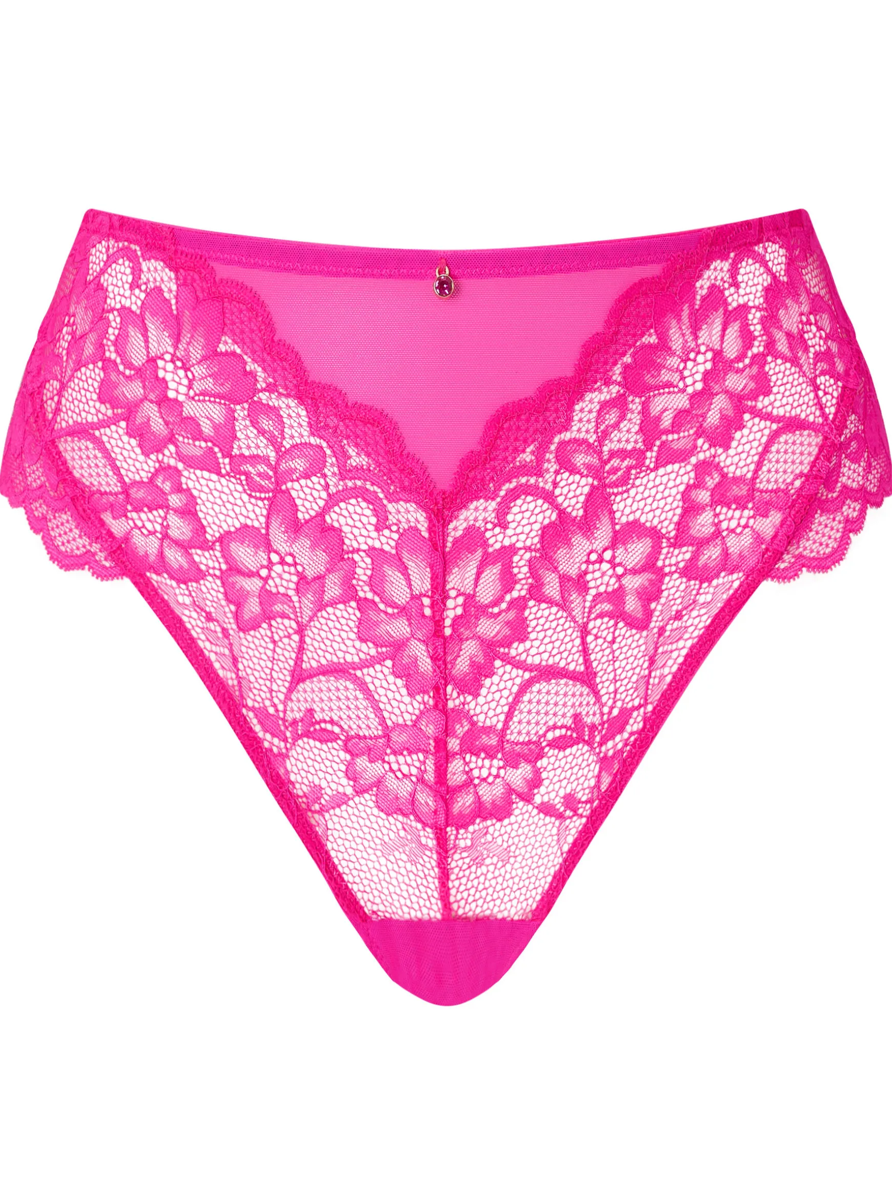 Sexy Lace High Waisted Brazilian Knickers - Bright Pink