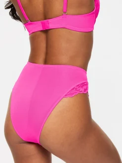 Sexy Lace High Waisted Brazilian Knickers - Bright Pink