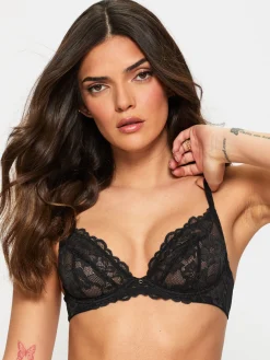 Sexy Lace Non Padded Plunge Bra - Black