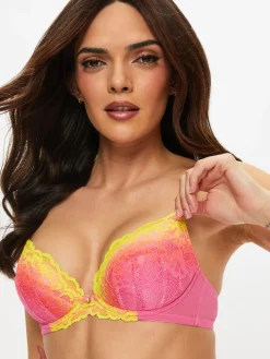 Sexy Lace Ombre Padded Plunge Bra - Multi