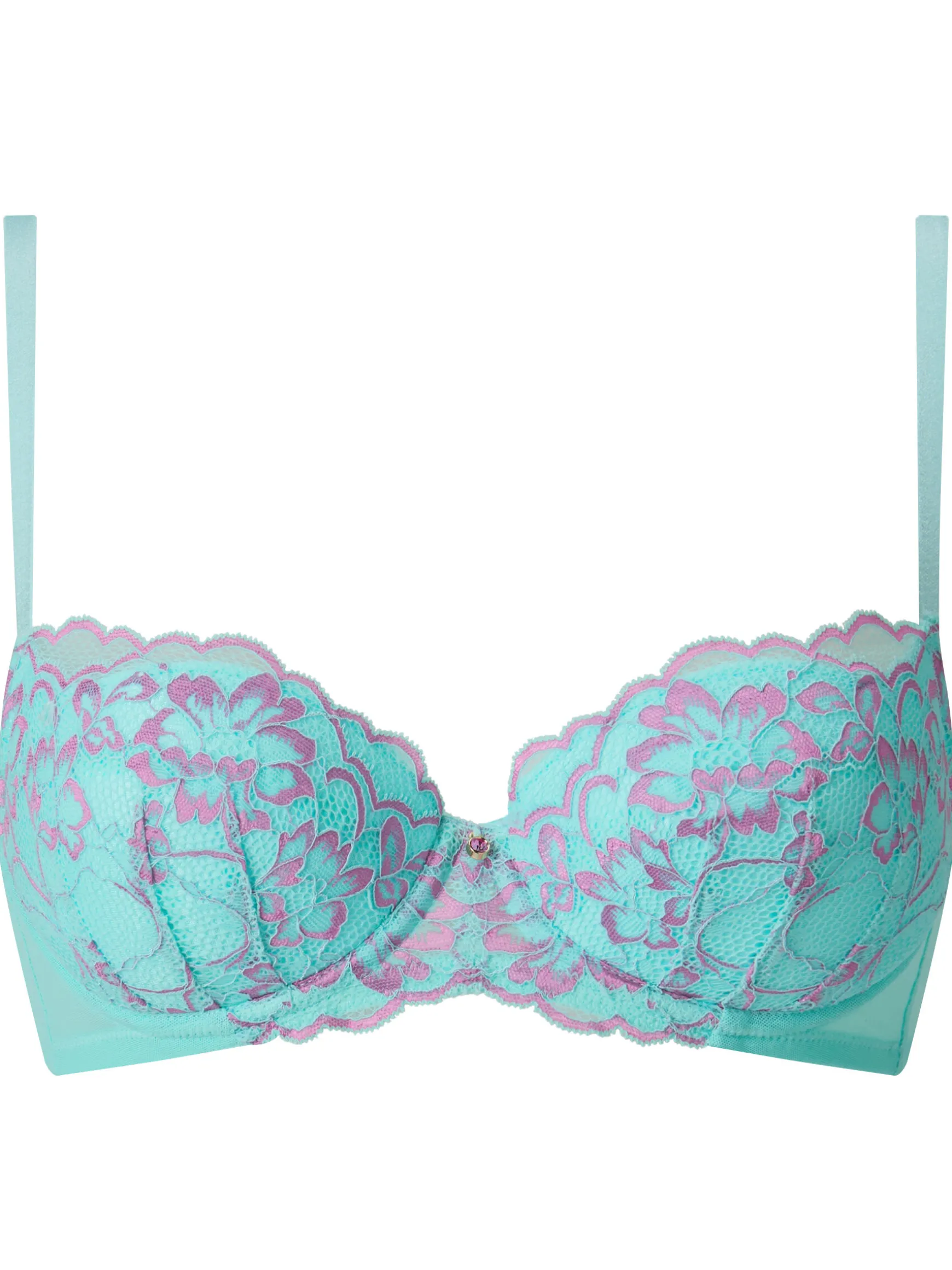 Sexy Lace Padded Balcony Bra - Aqua