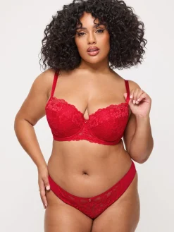 Sexy Lace Padded Balcony Bra - Red