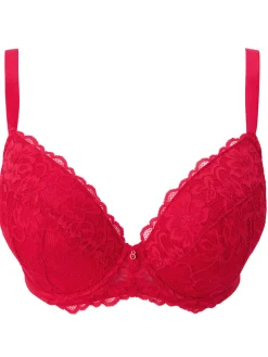 Sexy Lace Padded Balcony Bra - Red