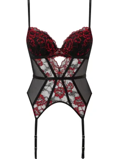 Sexy Lace Padded Basque - Black/Red