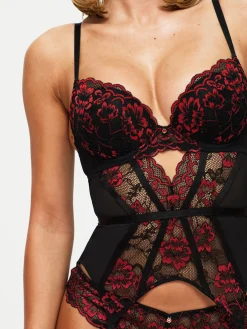 Sexy Lace Padded Basque - Black/Red