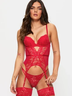 Sexy Lace Padded Basque - Red