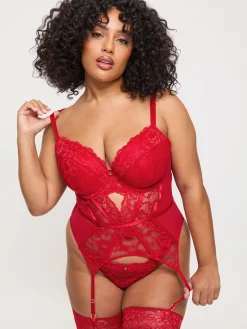 Sexy Lace Padded Basque - Red