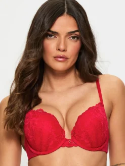 Sexy Lace Padded Boost Bra - Red