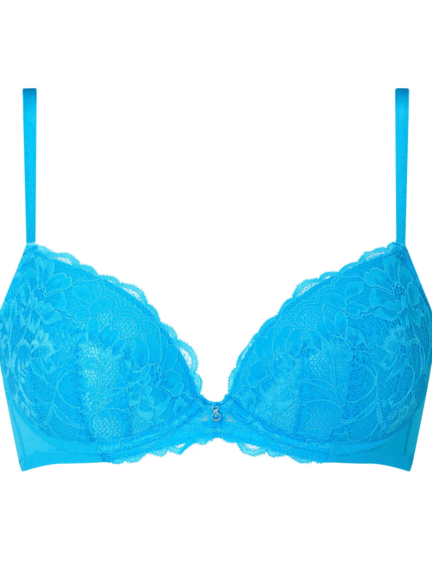 Sexy Lace Padded Plunge Bra - Bright Blue