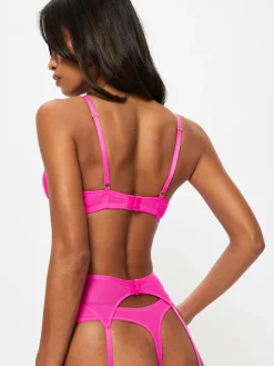 Sexy Lace Padded Plunge Bra - Bright Pink