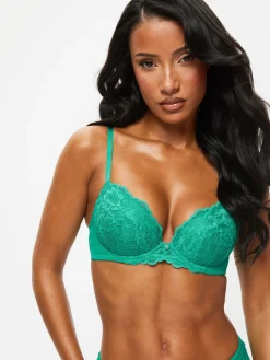 Sexy Lace Padded Plunge Bra - Green