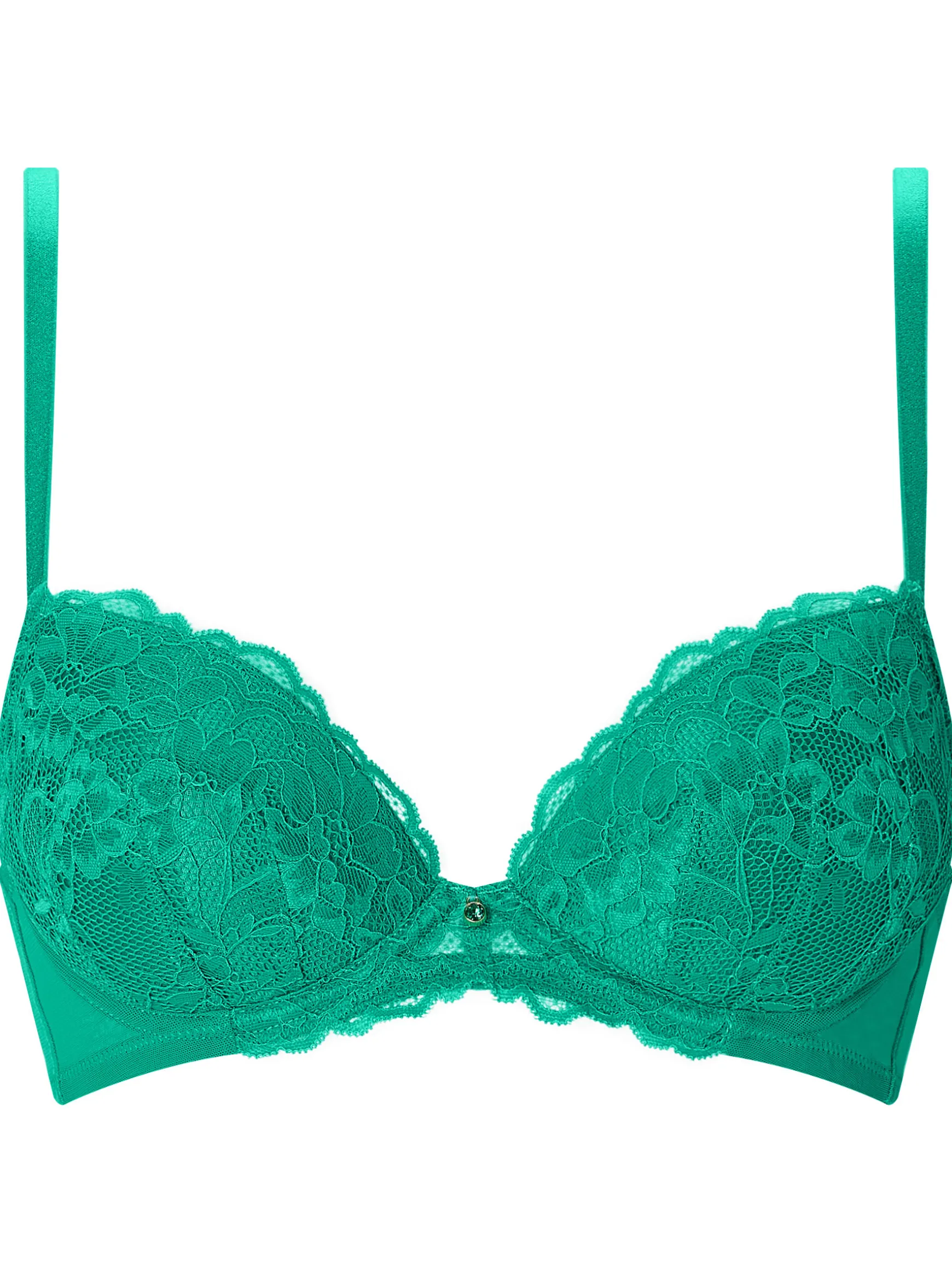 Sexy Lace Padded Plunge Bra - Green