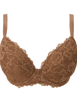 Sexy Lace Padded Plunge Bra - Nude 03