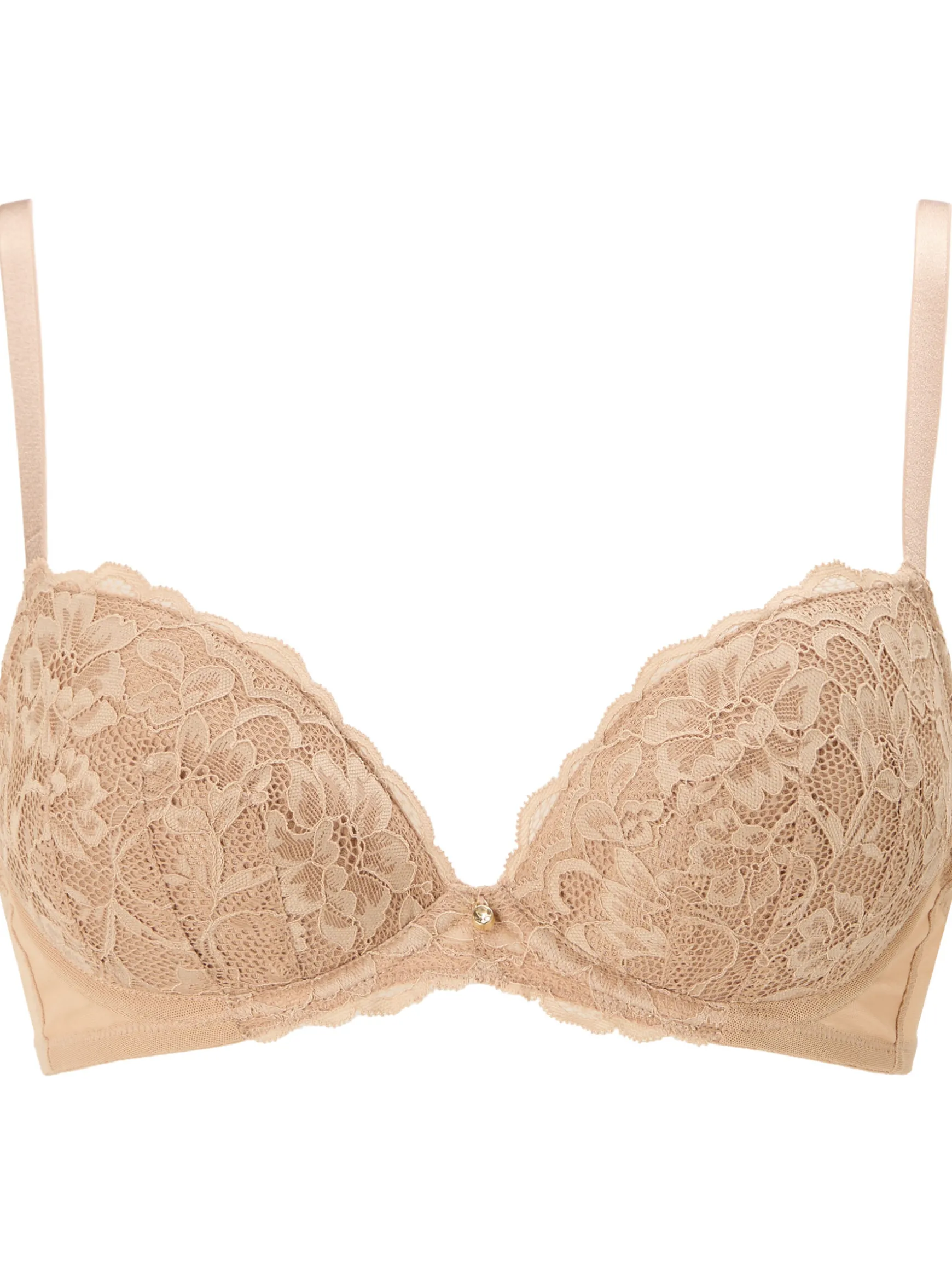 Sexy Lace Padded Plunge Bra - Nude 01