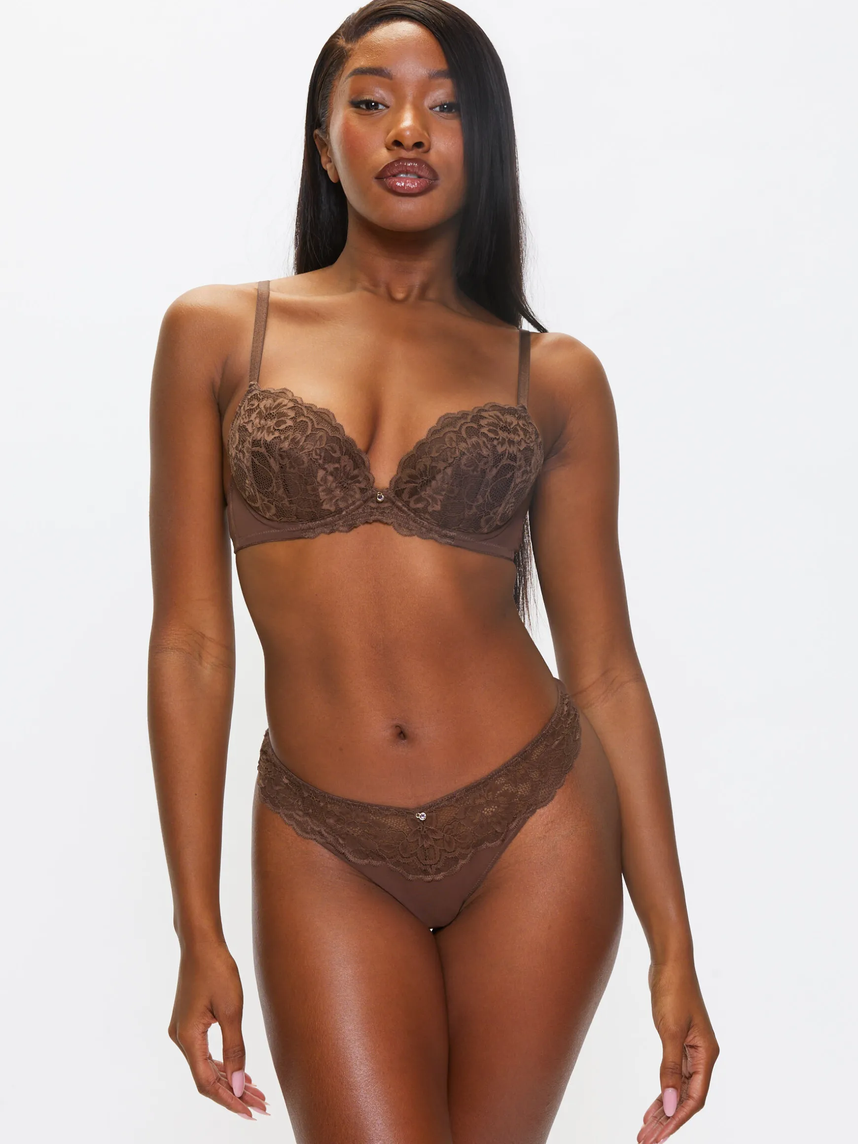 Sexy Lace Padded Plunge Bra - Nude 04