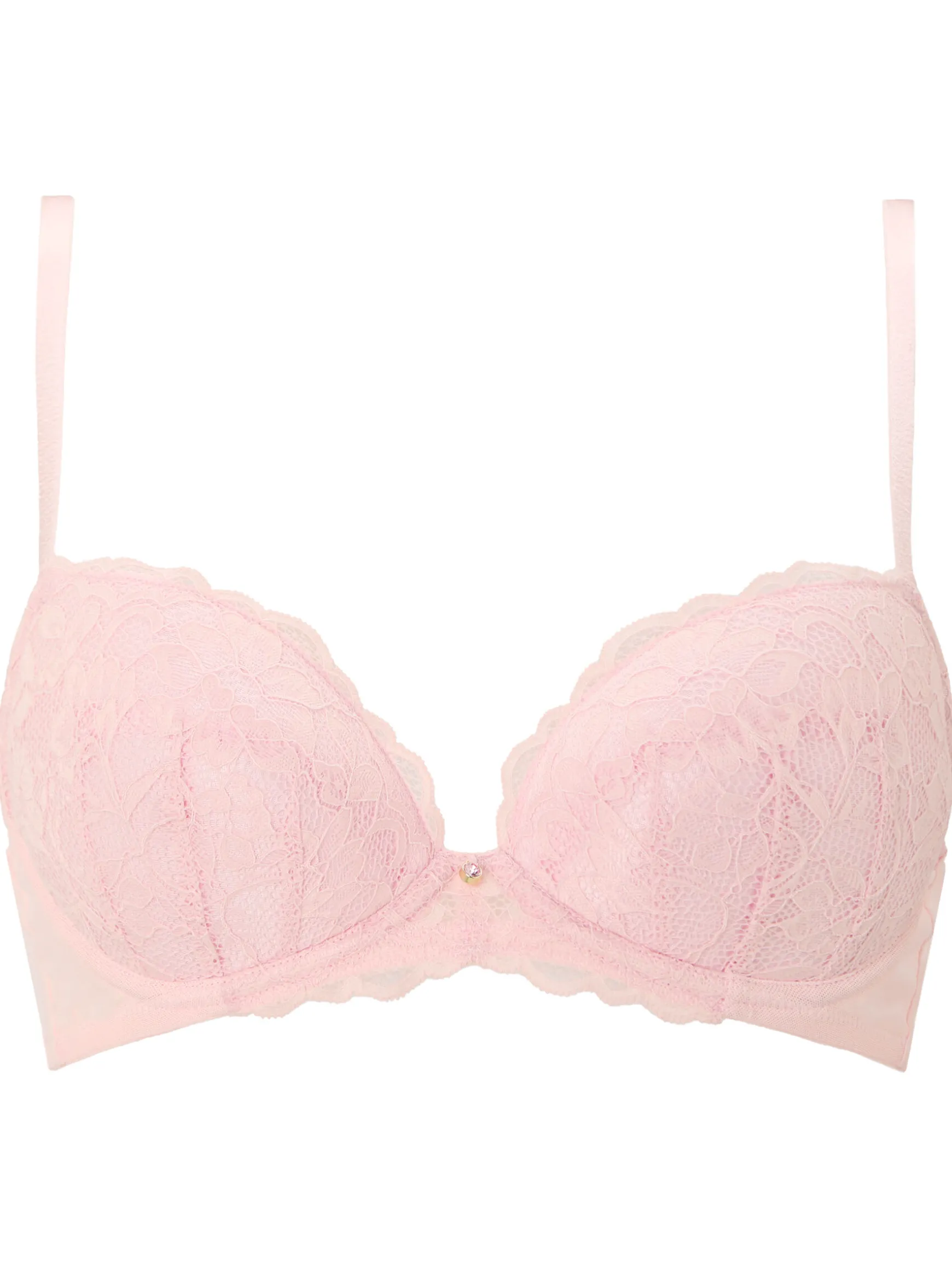 Sexy Lace Padded Plunge Bra - Pale Pink