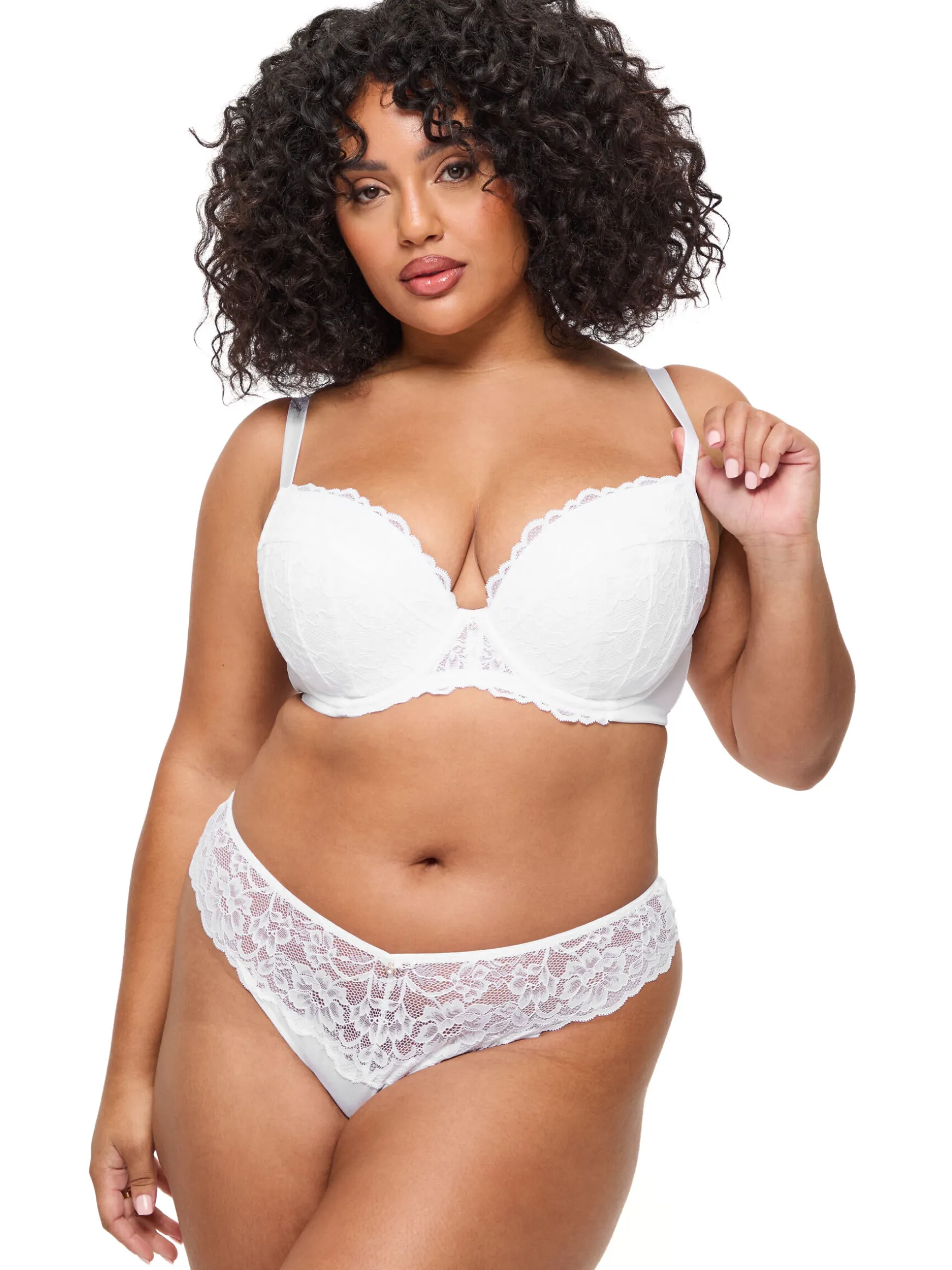 Sexy Lace Padded Plunge Bra - Pack of 2 - White/Blush