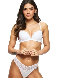 Sexy Lace Padded Plunge Bra - Pack of 2 - White/Blush