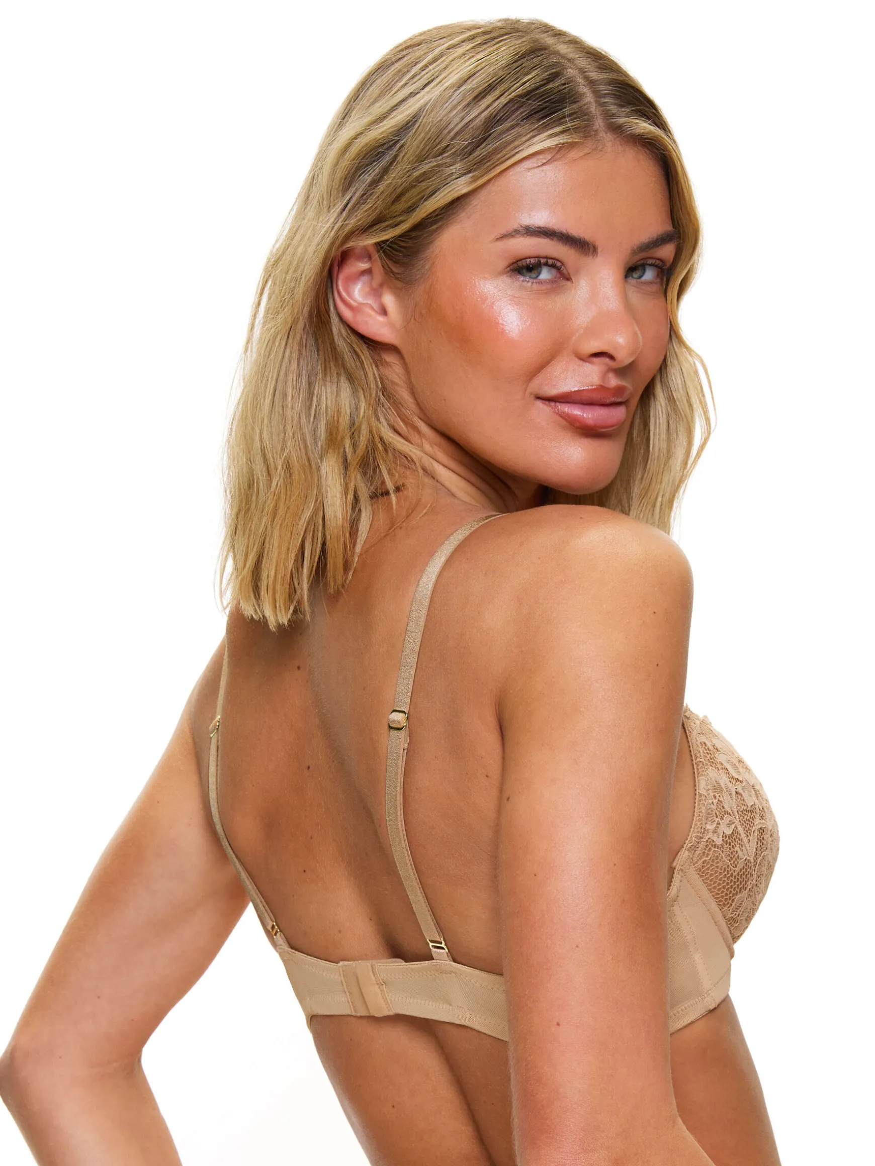 Sexy Lace Padded Plunge Bra - Pack of 2 - White/Blush