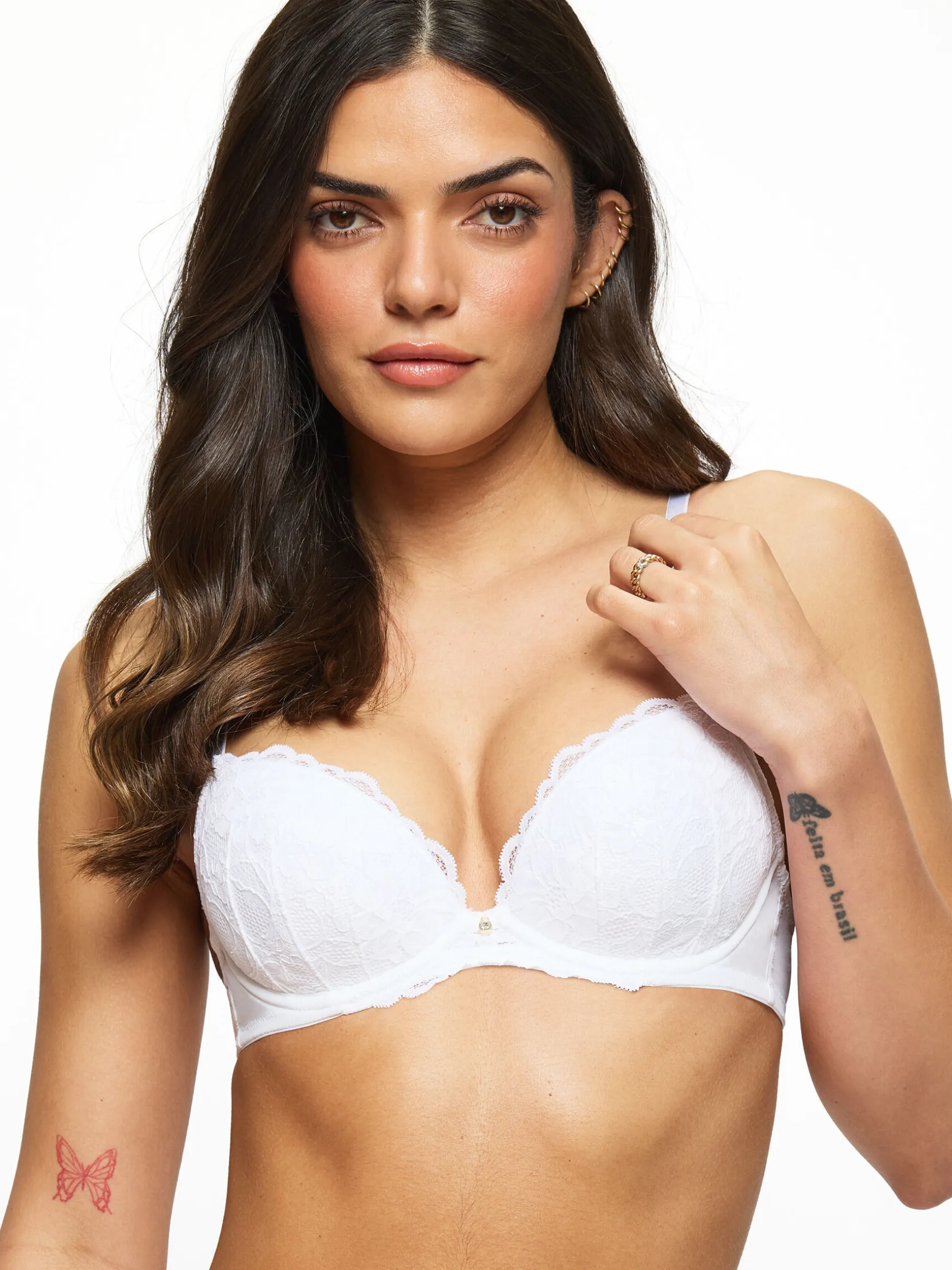 Sexy Lace Padded Plunge Bra - Pack of 2 - White/Blush