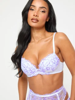 Sexy Lace Padded Plunge Bra - White/Lilac