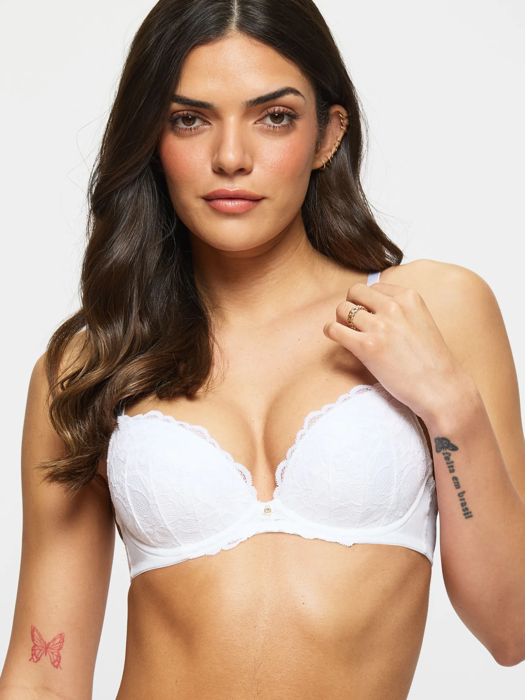 Sexy Lace Padded Plunge Bra - White