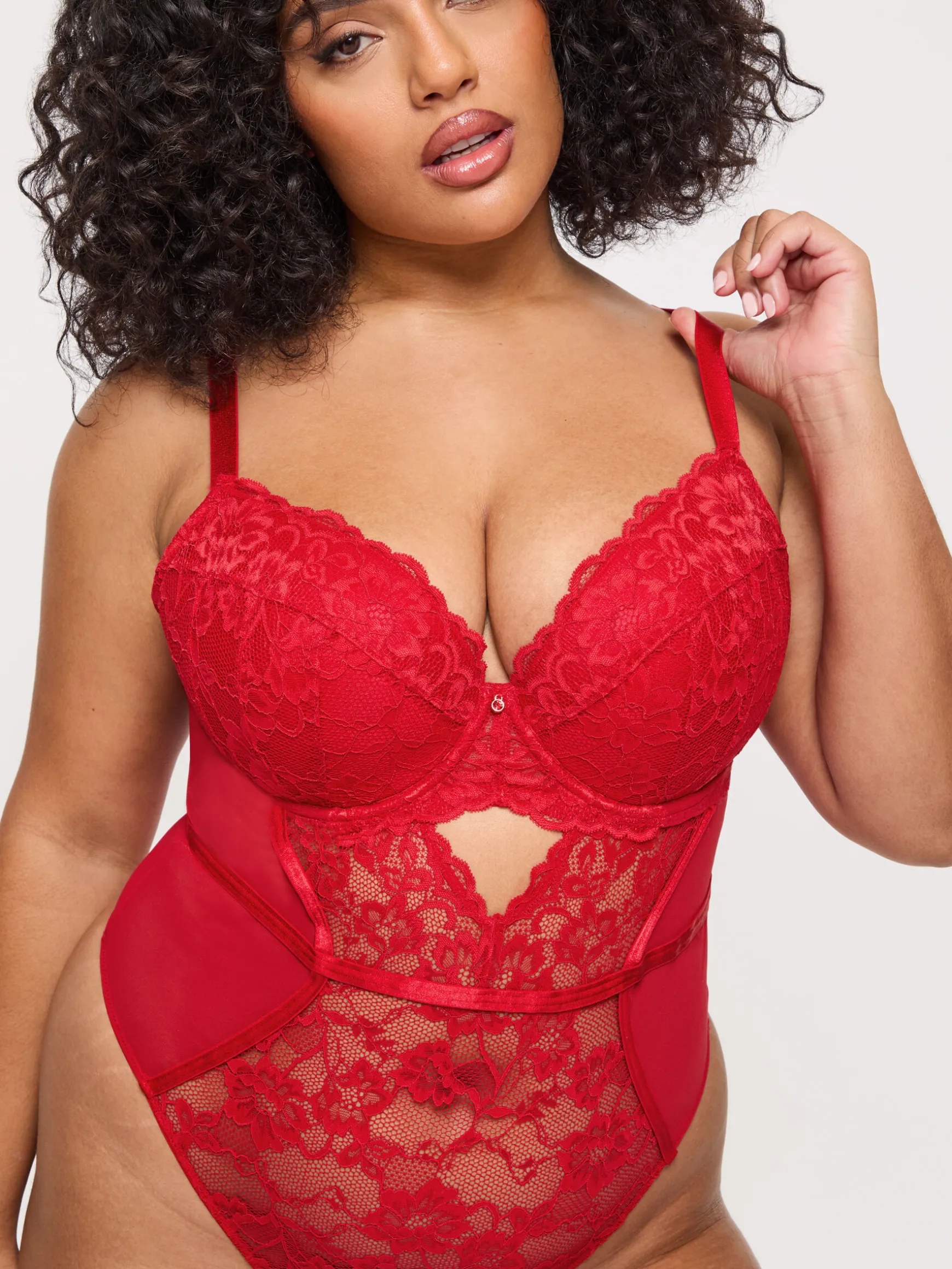 Sexy Lace Padded Plunge Lingerie Body - Red