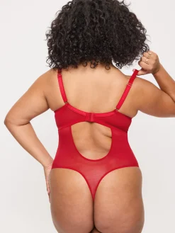 Sexy Lace Padded Plunge Lingerie Body - Red