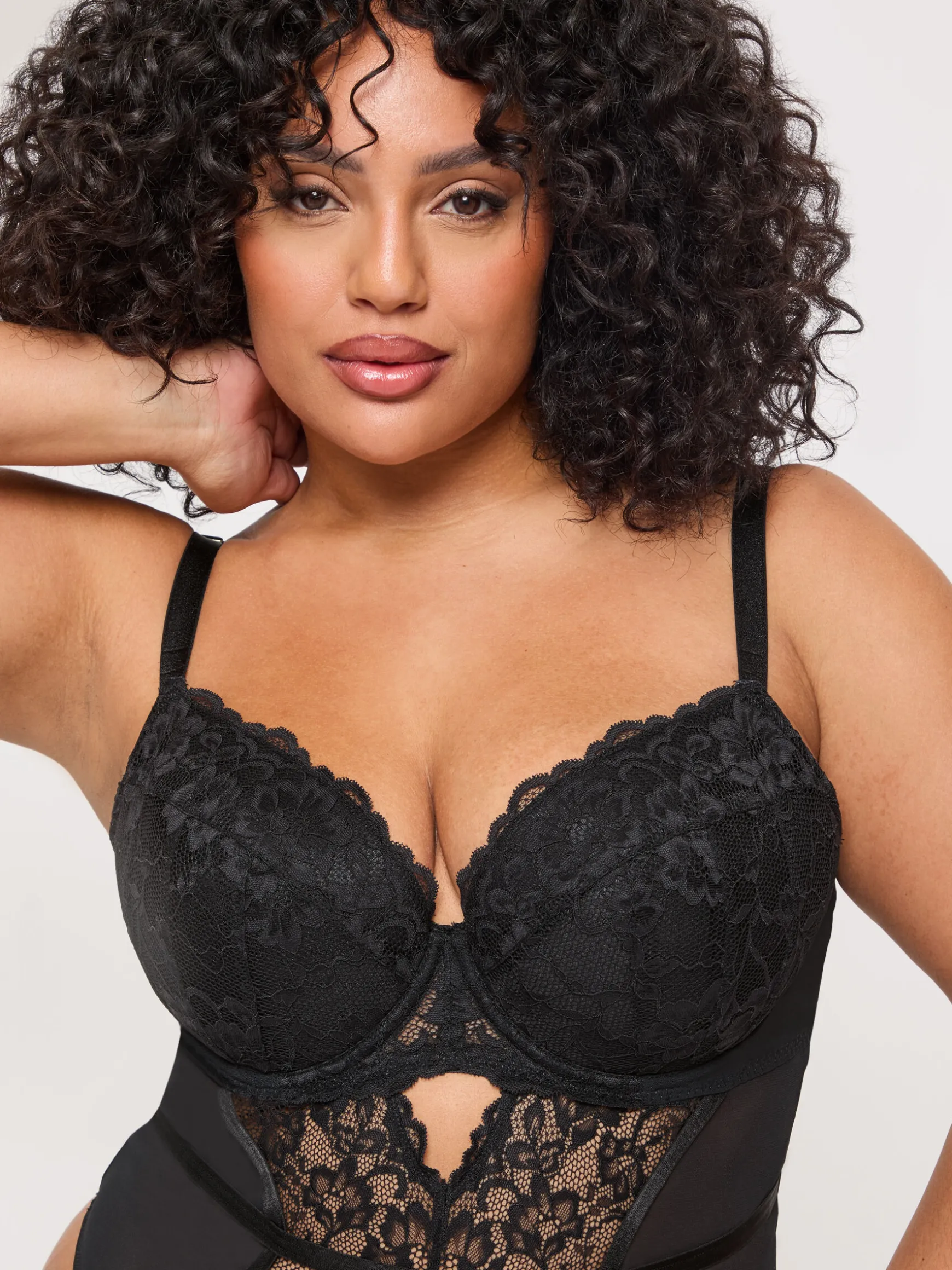 Sexy Lace Padded Plunge Lingerie Body - Black