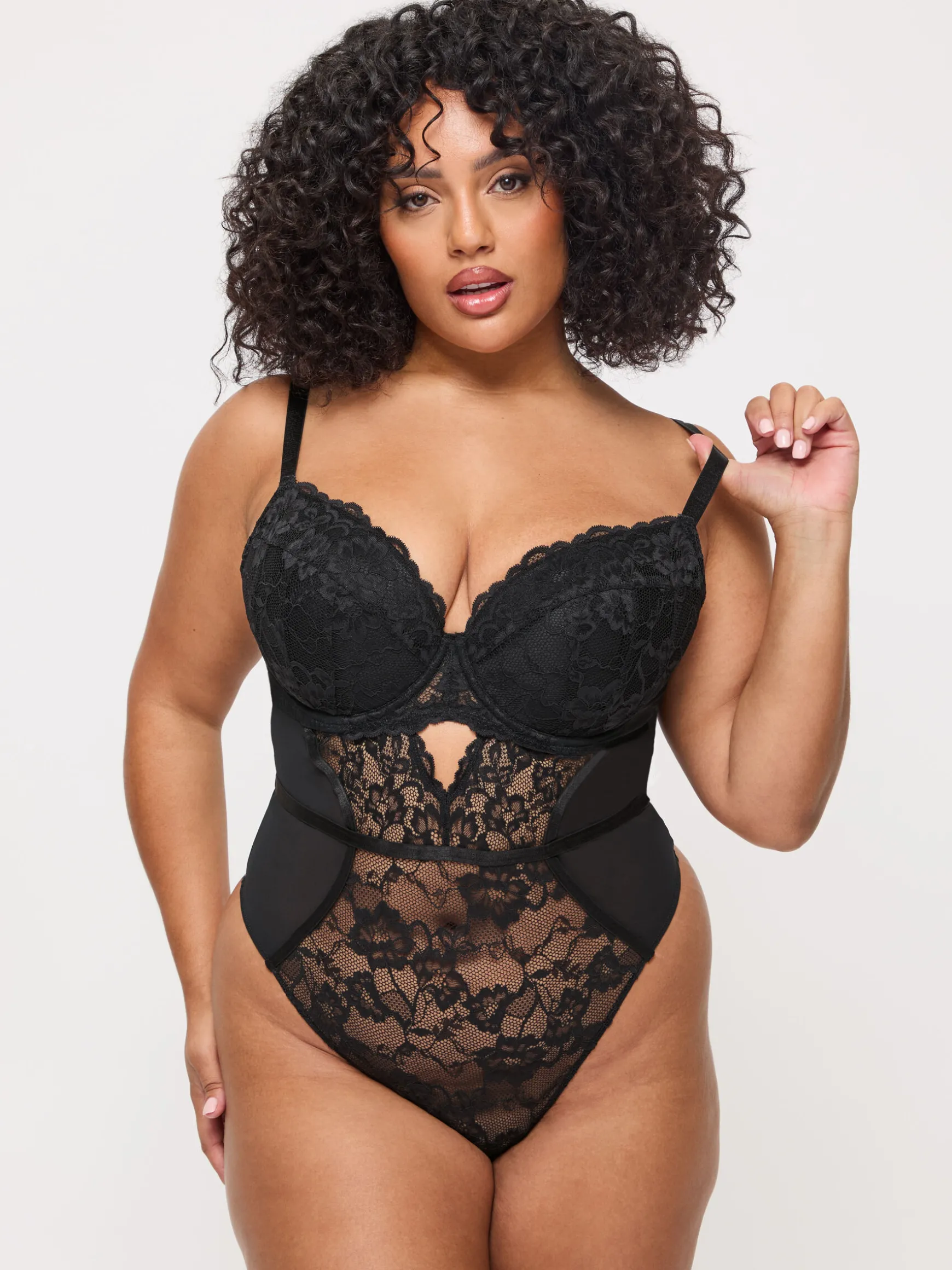 Sexy Lace Padded Plunge Lingerie Body - Black