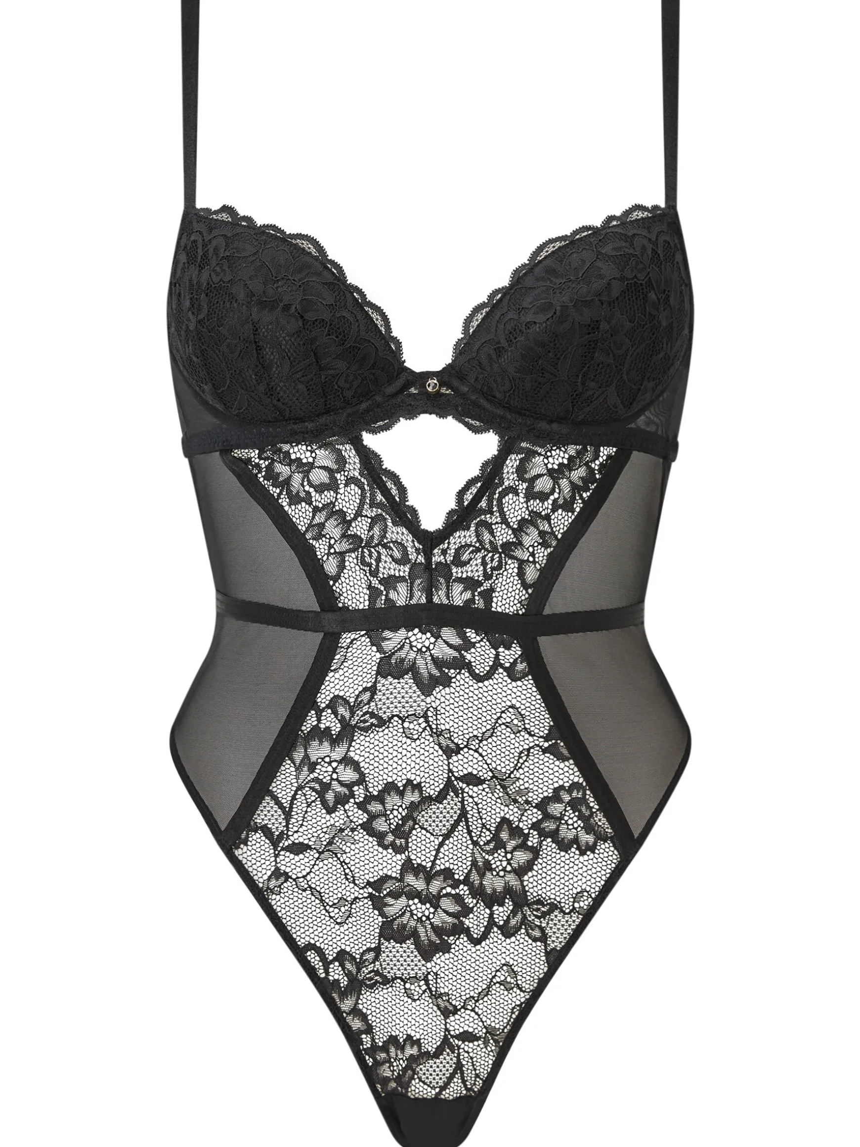 Sexy Lace Padded Plunge Lingerie Body - Black