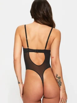 Sexy Lace Padded Plunge Lingerie Body - Black