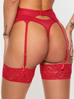 Sexy Lace Suspender Belt - Red
