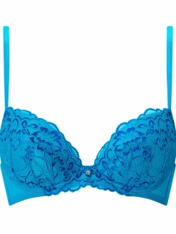 Sexy Lace Two Tone Padded Plunge Bra - Turquoise