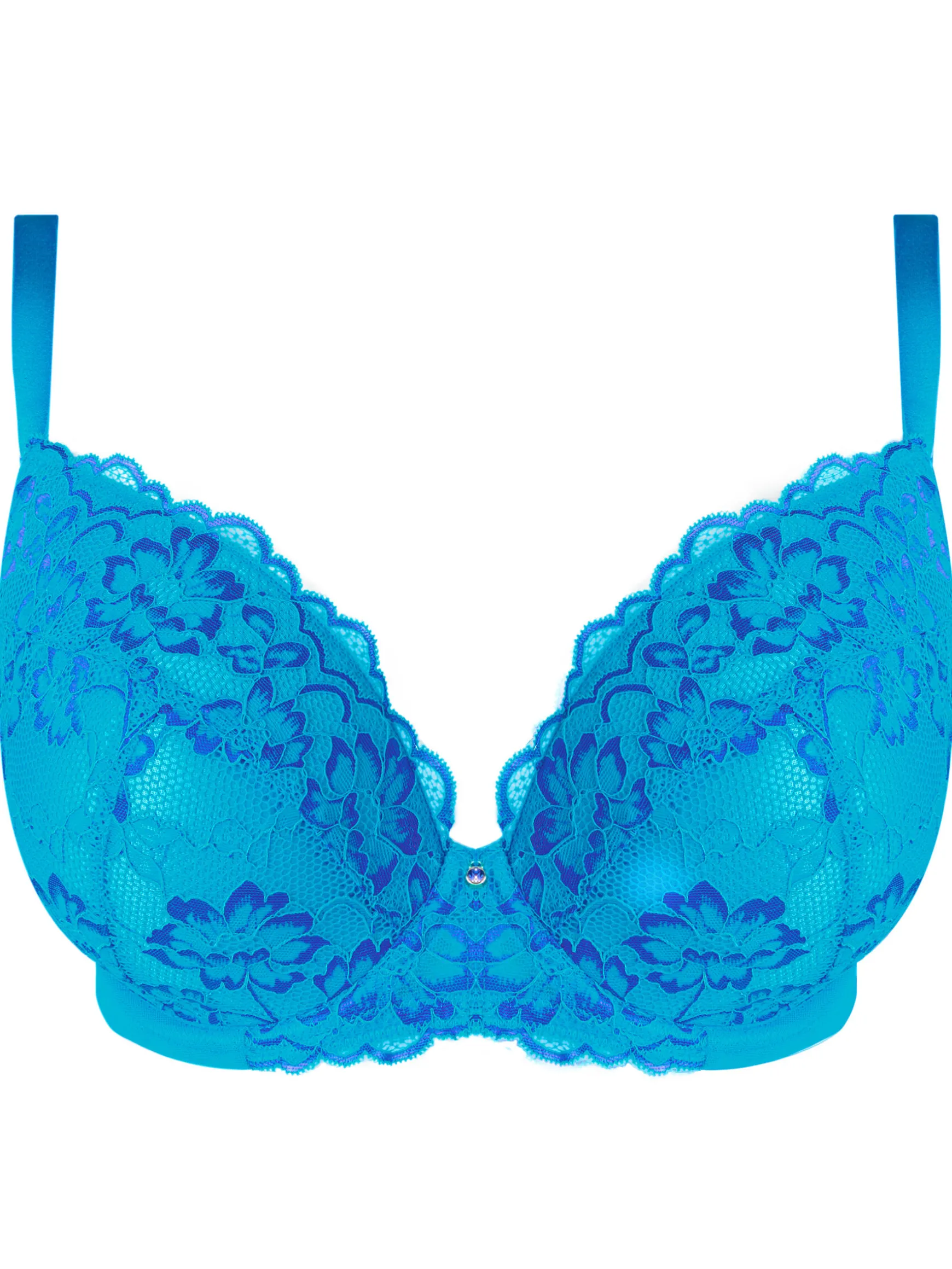 Sexy Lace Two Tone Padded Plunge Bra - Turquoise