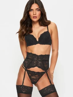 Sexy Lace Waspie Suspender - Black