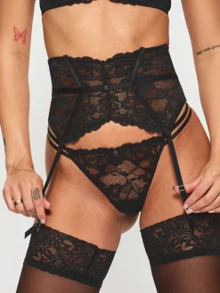 Sexy Lace Waspie Suspender - Black