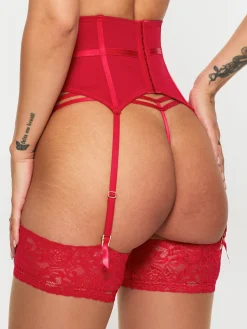 Sexy Lace Waspie Suspender - Red